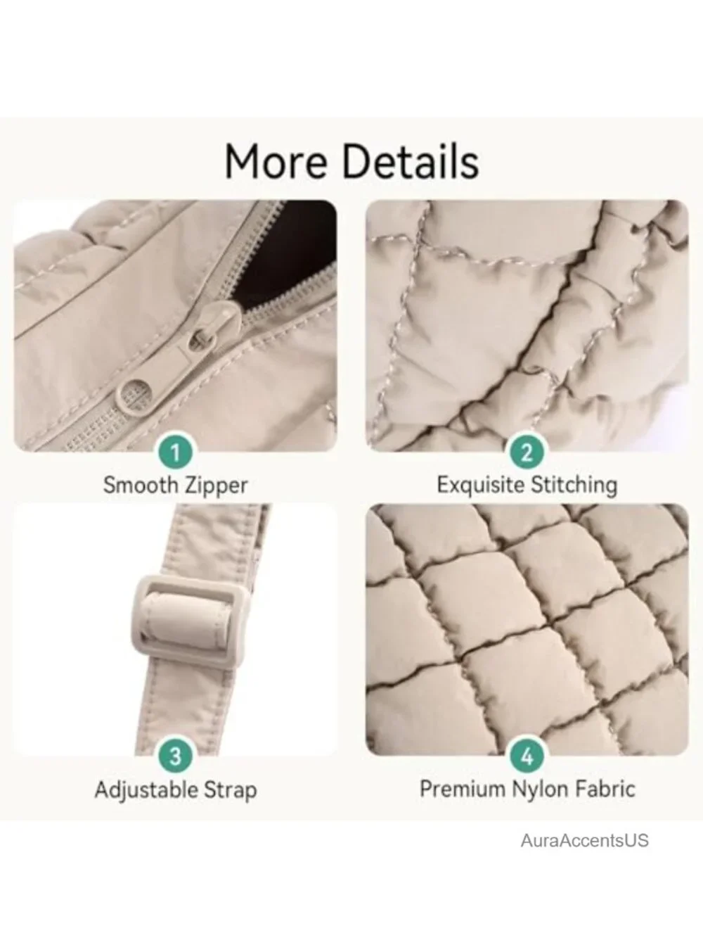 Quilted Nylon Puffer Crossbody Hobo Bag with Adjustable Strap